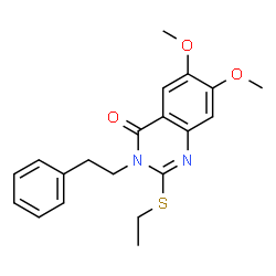 ChemSpider 2D Image | 2-(Ethylsulfanyl)-6,7-dimethoxy-3-(2-phenylethyl)-4(3H)-quinazolinone | C20H22N2O3S