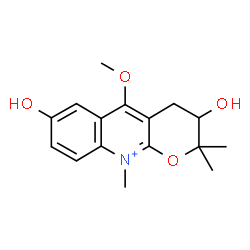 ChemSpider 2D Image | 3,7-Dihydroxy-5-methoxy-2,2,10-trimethyl-3,4-dihydro-2H-pyrano[2,3-b]quinolin-10-ium | C16H20NO4