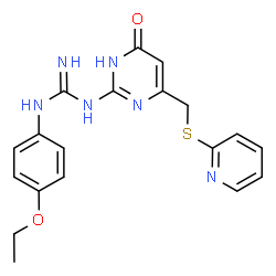 ChemSpider 2D Image | guanidine, N-(4-ethoxyphenyl)-N'-[4-hydroxy-6-[(2-pyridinylthio)methyl]-2-pyrimidinyl]- | C19H20N6O2S