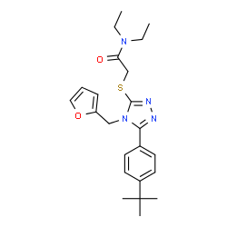 ChemSpider 2D Image | N,N-Diethyl-2-({4-(2-furylmethyl)-5-[4-(2-methyl-2-propanyl)phenyl]-4H-1,2,4-triazol-3-yl}sulfanyl)acetamide | C23H30N4O2S