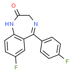 ChemSpider 2D Image | 7-Fluoro-5-(4-fluorophenyl)-1,3-dihydro-2H-1,4-benzodiazepin-2-one | C15H10F2N2O