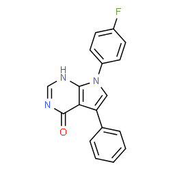 ChemSpider 2D Image | 7-(4-Fluorophenyl)-5-phenyl-1,7-dihydro-4H-pyrrolo[2,3-d]pyrimidin-4-one | C18H12FN3O
