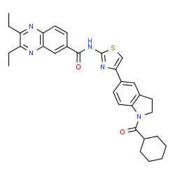 ChemSpider 2D Image | N-{4-[1-(Cyclohexylcarbonyl)-2,3-dihydro-1H-indol-5-yl]-1,3-thiazol-2-yl}-2,3-diethyl-6-quinoxalinecarboxamide | C31H33N5O2S