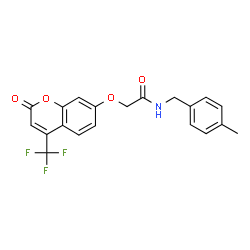 ChemSpider 2D Image | N-(4-Methylbenzyl)-2-{[2-oxo-4-(trifluoromethyl)-2H-chromen-7-yl]oxy}acetamide | C20H16F3NO4