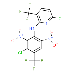ChemSpider 2D Image | 6-Chloro-N-[3-chloro-2,6-dinitro-4-(trifluoromethyl)phenyl]-3-(trifluoromethyl)-2-pyridinamine | C13H4Cl2F6N4O4