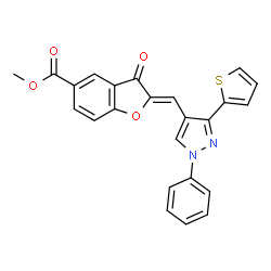 ChemSpider 2D Image | Methyl (2Z)-3-oxo-2-{[1-phenyl-3-(2-thienyl)-1H-pyrazol-4-yl]methylene}-2,3-dihydro-1-benzofuran-5-carboxylate | C24H16N2O4S