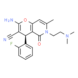 ChemSpider 2D Image | (4S)-2-Amino-6-[2-(dimethylamino)ethyl]-4-(2-fluorophenyl)-7-methyl-5-oxo-5,6-dihydro-4H-pyrano[3,2-c]pyridine-3-carbonitrile | C20H21FN4O2