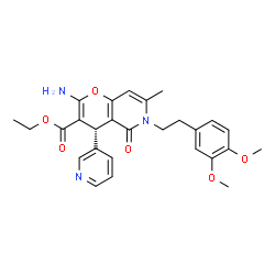 ChemSpider 2D Image | Ethyl (4S)-2-amino-6-[2-(3,4-dimethoxyphenyl)ethyl]-7-methyl-5-oxo-4-(3-pyridinyl)-5,6-dihydro-4H-pyrano[3,2-c]pyridine-3-carboxylate | C27H29N3O6