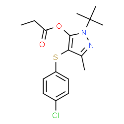 ChemSpider 2D Image | 4-[(4-Chlorophenyl)sulfanyl]-3-methyl-1-(2-methyl-2-propanyl)-1H-pyrazol-5-yl propionate | C17H21ClN2O2S
