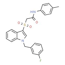 ChemSpider 2D Image | 2-{[1-(3-Fluorobenzyl)-1H-indol-3-yl]sulfonyl}-N-(4-methylphenyl)acetamide | C24H21FN2O3S