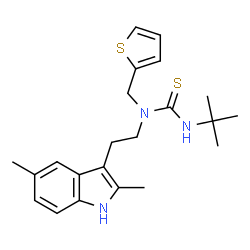 ChemSpider 2D Image | 1-[2-(2,5-Dimethyl-1H-indol-3-yl)ethyl]-3-(2-methyl-2-propanyl)-1-(2-thienylmethyl)thiourea | C22H29N3S2