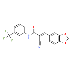 ChemSpider 2D Image | (2E)-3-(1,3-Benzodioxol-5-yl)-2-cyano-N-[3-(trifluoromethyl)phenyl]acrylamide | C18H11F3N2O3