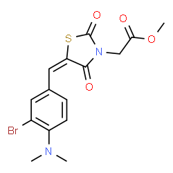 ChemSpider 2D Image | Methyl {(5E)-5-[3-bromo-4-(dimethylamino)benzylidene]-2,4-dioxo-1,3-thiazolidin-3-yl}acetate | C15H15BrN2O4S