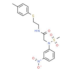 ChemSpider 2D Image | N-{2-[(4-Methylphenyl)sulfanyl]ethyl}-N~2~-(methylsulfonyl)-N~2~-(3-nitrophenyl)glycinamide | C18H21N3O5S2