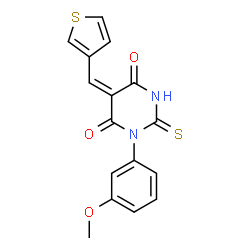 ChemSpider 2D Image | (5E)-1-(3-Methoxyphenyl)-5-(3-thienylmethylene)-2-thioxodihydro-4,6(1H,5H)-pyrimidinedione | C16H12N2O3S2