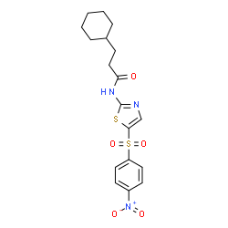 ChemSpider 2D Image | 3-Cyclohexyl-N-{5-[(4-nitrophenyl)sulfonyl]-1,3-thiazol-2-yl}propanamide | C18H21N3O5S2