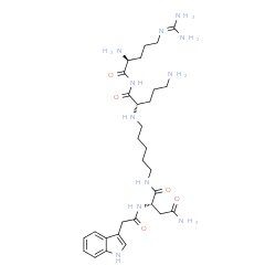 ChemSpider 2D Image | N~1~-(5-{[(2S)-5-Amino-1-{[N~5~-(diaminomethylene)-L-ornithyl]amino}-1-oxo-2-pentanyl]amino}pentyl)-N~2~-(1H-indol-3-ylacetyl)-L-aspartamide | C30H49N11O5