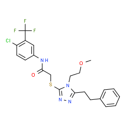 ChemSpider 2D Image | N-[4-Chloro-3-(trifluoromethyl)phenyl]-2-{[4-(2-methoxyethyl)-5-(2-phenylethyl)-4H-1,2,4-triazol-3-yl]sulfanyl}acetamide | C22H22ClF3N4O2S