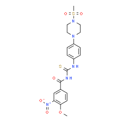 ChemSpider 2D Image | 4-Methoxy-N-({4-[4-(methylsulfonyl)-1-piperazinyl]phenyl}carbamothioyl)-3-nitrobenzamide | C20H23N5O6S2