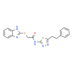 ChemSpider 2D Image | 2-(1H-Benzimidazol-2-ylsulfanyl)-N-[5-(2-phenylethyl)-1,3,4-thiadiazol-2-yl]acetamide | C19H17N5OS2