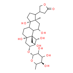 ChemSpider 2D Image | (1beta,3beta,5beta,8xi,9xi,10alpha,17xi,20xi)-3-[(6-Deoxy-beta-L-glycero-hexopyranosyl)oxy]-1,5,11,14,19-pentahydroxycardanolide | C29H46O12