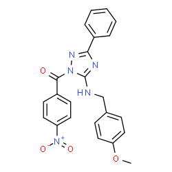ChemSpider 2D Image | {5-[(4-Methoxybenzyl)amino]-3-phenyl-1H-1,2,4-triazol-1-yl}(4-nitrophenyl)methanone | C23H19N5O4