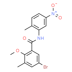 ChemSpider 2D Image | 5-Bromo-2-methoxy-3-methyl-N-(2-methyl-5-nitrophenyl)benzamide | C16H15BrN2O4