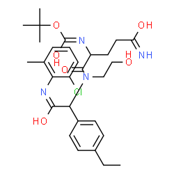 ChemSpider 2D Image | 2-Methyl-2-propanyl {5-amino-1-[{2-[(2-chloro-6-methylphenyl)amino]-1-(4-ethylphenyl)-2-oxoethyl}(2-hydroxyethyl)amino]-1,5-dioxo-2-pentanyl}carbamate | C29H39ClN4O6