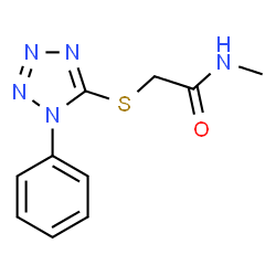 ChemSpider 2D Image | N-Methyl-2-[(1-phenyl-1H-tetrazol-5-yl)sulfanyl]acetamide | C10H11N5OS
