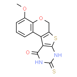 ChemSpider 2D Image | 4-Methoxy-9-thioxo-6,8,9,10-tetrahydro-11H-chromeno[4',3':4,5]thieno[2,3-d]pyrimidin-11-one | C14H10N2O3S2
