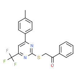 ChemSpider 2D Image | 2-{[4-(4-Methylphenyl)-6-(trifluoromethyl)-2-pyrimidinyl]sulfanyl}-1-phenylethanone | C20H15F3N2OS