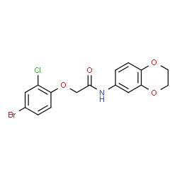 ChemSpider 2D Image | 2-(4-Bromo-2-chlorophenoxy)-N-(2,3-dihydro-1,4-benzodioxin-6-yl)acetamide | C16H13BrClNO4