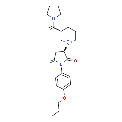 ChemSpider 2D Image | (1S,3R)-1-[(3R)-2,5-Dioxo-1-(4-propoxyphenyl)-3-pyrrolidinyl]-3-(1-pyrrolidinylcarbonyl)piperidinium | C23H32N3O4