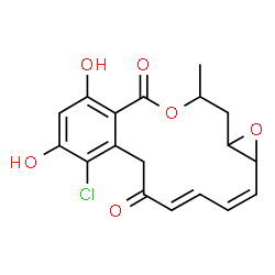 ChemSpider 2D Image | 5-Chloro-6-(7,8-epoxy-10-hydroxy-2-oxo-3,5-undecadienyl)-b-resorcylic Acid m-Lactone | C18H17ClO6