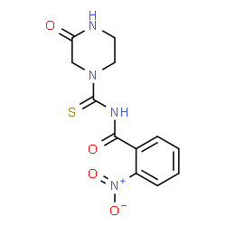 ChemSpider 2D Image | 2-Nitro-N-[(3-oxo-1-piperazinyl)carbonothioyl]benzamide | C12H12N4O4S