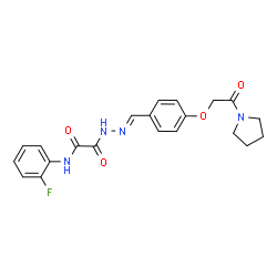 ChemSpider 2D Image | N-(2-Fluorophenyl)-2-oxo-2-[(2E)-2-{4-[2-oxo-2-(1-pyrrolidinyl)ethoxy]benzylidene}hydrazino]acetamide | C21H21FN4O4