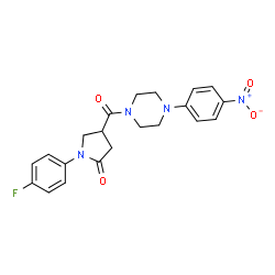 ChemSpider 2D Image | 1-(4-Fluorophenyl)-4-{[4-(4-nitrophenyl)-1-piperazinyl]carbonyl}-2-pyrrolidinone | C21H21FN4O4