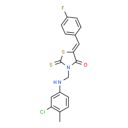 ChemSpider 2D Image | (5Z)-3-{[(3-Chloro-4-methylphenyl)amino]methyl}-5-(4-fluorobenzylidene)-2-thioxo-1,3-thiazolidin-4-one | C18H14ClFN2OS2