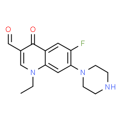 ChemSpider 2D Image | 1-Ethyl-6-fluoro-4-oxo-7-(1-piperazinyl)-1,4-dihydro-3-quinolinecarbaldehyde | C16H18FN3O2