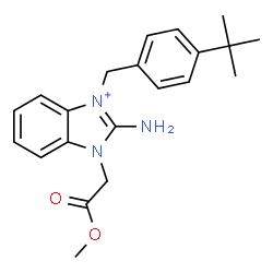 ChemSpider 2D Image | 2-Amino-1-(2-methoxy-2-oxoethyl)-3-[4-(2-methyl-2-propanyl)benzyl]-1H-benzimidazol-3-ium | C21H26N3O2