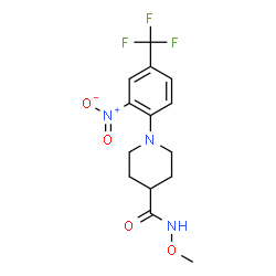 ChemSpider 2D Image | N-Methoxy-1-[2-nitro-4-(trifluoromethyl)phenyl]-4-piperidinecarboxamide | C14H16F3N3O4