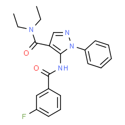 ChemSpider 2D Image | N,N-Diethyl-5-[(3-fluorobenzoyl)amino]-1-phenyl-1H-pyrazole-4-carboxamide | C21H21FN4O2