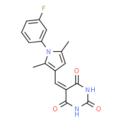 ChemSpider 2D Image | 5-{[1-(3-Fluorophenyl)-2,5-dimethyl-1H-pyrrol-3-yl]methylene}-2,4,6(1H,3H,5H)-pyrimidinetrione | C17H14FN3O3