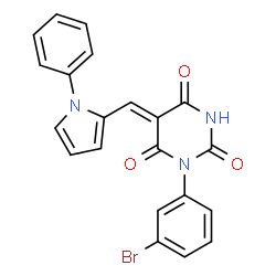 ChemSpider 2D Image | (5Z)-1-(3-Bromophenyl)-5-[(1-phenyl-1H-pyrrol-2-yl)methylene]-2,4,6(1H,3H,5H)-pyrimidinetrione | C21H14BrN3O3