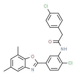 ChemSpider 2D Image | N-[2-Chloro-5-(5,7-dimethyl-1,3-benzoxazol-2-yl)phenyl]-2-(4-chlorophenyl)acetamide | C23H18Cl2N2O2