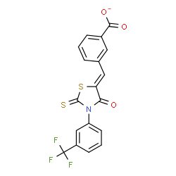 ChemSpider 2D Image | 3-[(Z)-{4-Oxo-2-thioxo-3-[3-(trifluoromethyl)phenyl]-1,3-thiazolidin-5-ylidene}methyl]benzoate | C18H9F3NO3S2