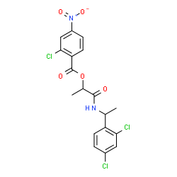 ChemSpider 2D Image | 1-{[1-(2,4-Dichlorophenyl)ethyl]amino}-1-oxo-2-propanyl 2-chloro-4-nitrobenzoate | C18H15Cl3N2O5