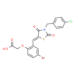 ChemSpider 2D Image | (4-Bromo-2-{(Z)-[3-(4-chlorobenzyl)-2,4-dioxo-1,3-thiazolidin-5-ylidene]methyl}phenoxy)acetic acid | C19H13BrClNO5S