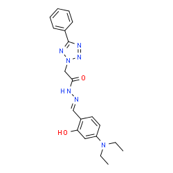 ChemSpider 2D Image | N'-{(E)-[4-(Diethylamino)-2-hydroxyphenyl]methylene}-2-(5-phenyl-2H-tetrazol-2-yl)acetohydrazide | C20H23N7O2