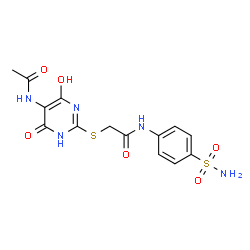 ChemSpider 2D Image | 2-[(5-Acetamido-4-hydroxy-6-oxo-1,6-dihydro-2-pyrimidinyl)sulfanyl]-N-(4-sulfamoylphenyl)acetamide | C14H15N5O6S2